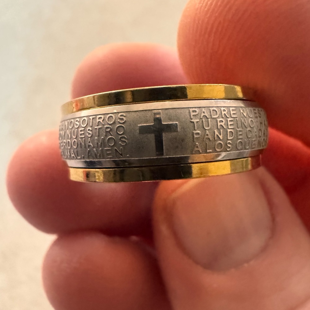 Two-Tone Cross Lords Prayer Spinner Ring